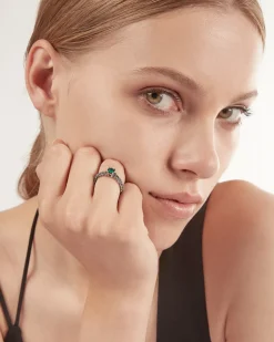 ANELLO FEDINA SOLITARIO FOGLIE CON ZIRCONIA CUBICA VERDE