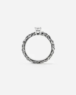 ANELLO FEDINA SOLITARIO FOGLIE IN ARGENTO CON BRILLANTE BIANCO
