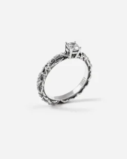 ANELLO FEDINA SOLITARIO FOGLIE IN ARGENTO CON BRILLANTE BIANCO