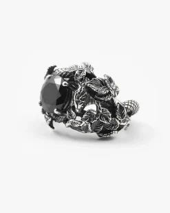 ANELLO SOLITARIO EDEN CON SERPENTI E ZIRCONIA CUBICA NERA