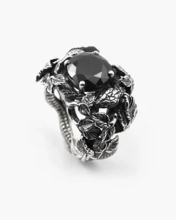 ANELLO SOLITARIO EDEN CON SERPENTI E ZIRCONIA CUBICA NERA