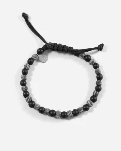 BRACCIALE BLACK SOUL IN CORDA CON PIETRE E PERLE PUNTINATE IN ARGENTO
