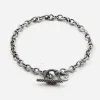 BRACCIALE CATENA RIGATA CON T-BAR PUNTINATA IN ARGENTO