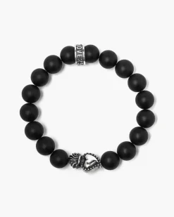 BRACCIALE CON PIETRE AGATA NERA 080 E CUORE EX-VOTO