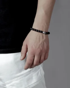 BRACCIALE CON PIETRE AGATA NERA 080 E CUORE EX-VOTO