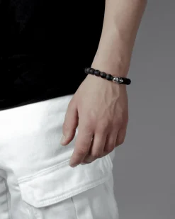 BRACCIALE CON PIETRE AGATA NERA 080 E TESCHIO PICCOLO