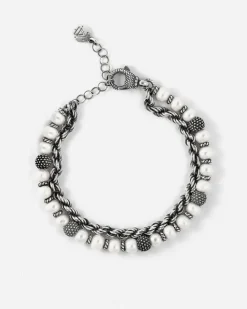 BRACCIALE CORDA PARTHENOPE IN ARGENTO CON PERLE E SFERE PUNTINATE