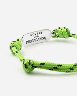 BRACCIALE IN CORDA VERDE CON TARGA PROPAGANDA W/ NOVE25 IN ARGENTO