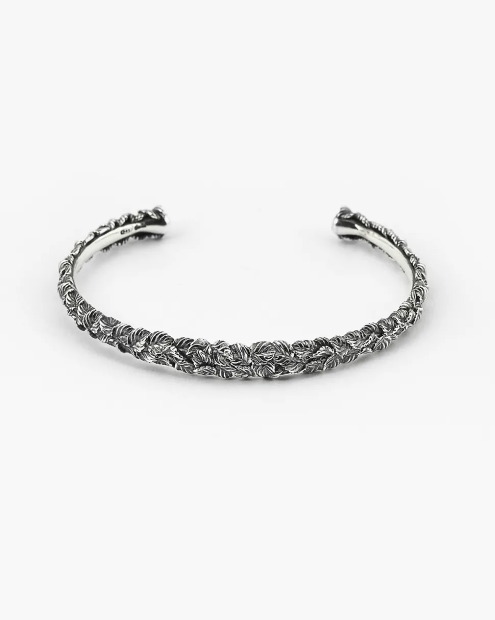 BRACCIALE RIGIDO FOGLIE CON BRILLANTE VERDE