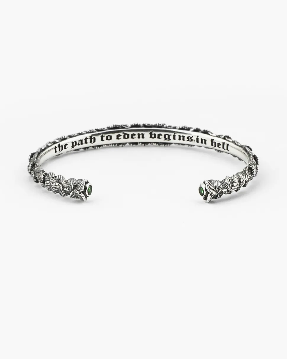 BRACCIALE RIGIDO FOGLIE CON BRILLANTE VERDE