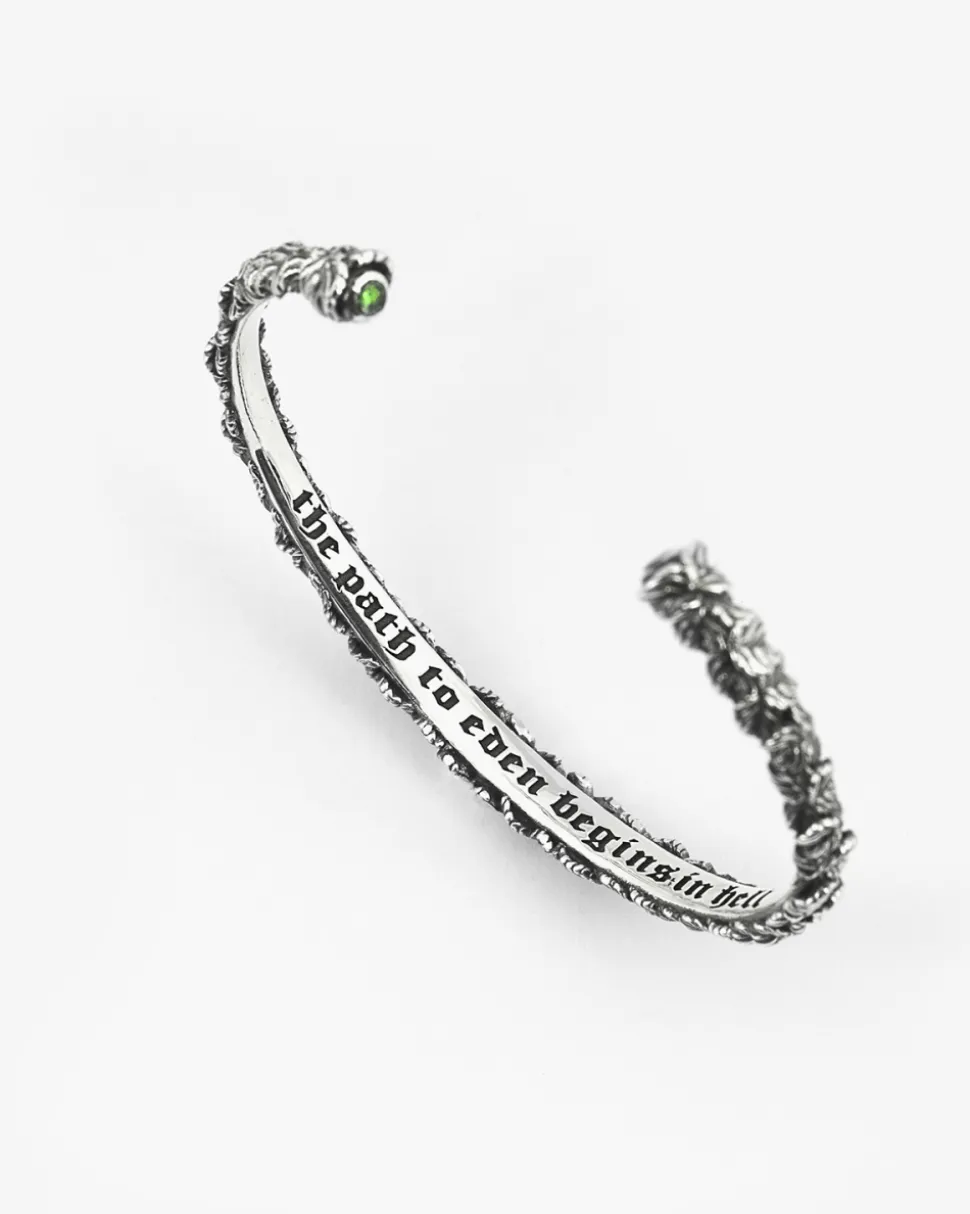 BRACCIALE RIGIDO FOGLIE CON BRILLANTE VERDE
