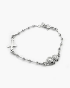 BRACCIALE ROSARIO CUORE EX-VOTO E CROCE GOTICA