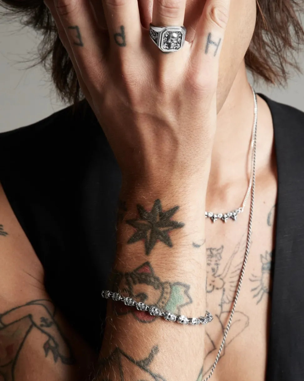 CHEVALIER SKULL STAMP IN ARGENTO CON TESCHIO