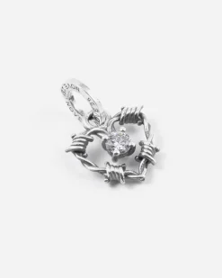 CIONDOLO CHARM CUORE FILO SPINATO ARGENTO CON DIAMANTE