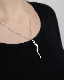 CIONDOLO CORNINO PORTAFORTUNA IN ARGENTO H30