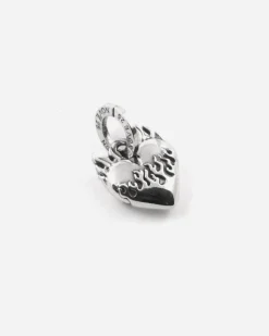 CIONDOLO MINI CHARM CUORE CON FIAMMA IN ARGENTO