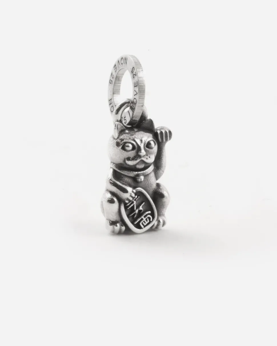 CIONDOLO MINI CHARM GATTO CINESE MANEKI NEKO IN ARGENTO