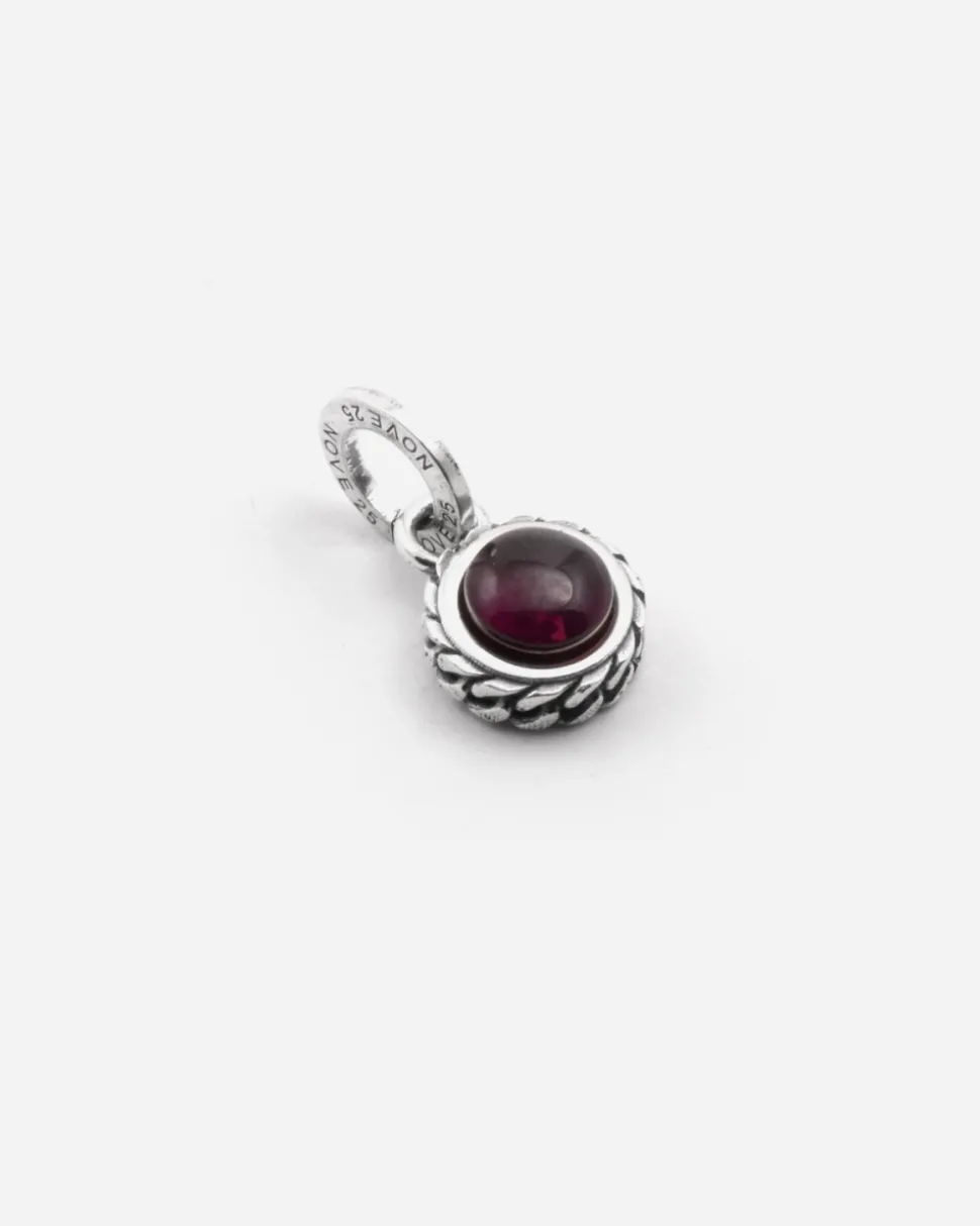CIONDOLO MINI CHARM TEXTURE GRUMETTA IN ARGENTO CON PIETRA ROSSA BOMBATA