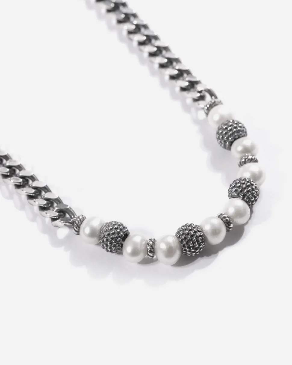 COLLANA GRUMETTA PARTHENOPE IN ARGENTO CON PERLE E SFERE PUNTINATE
