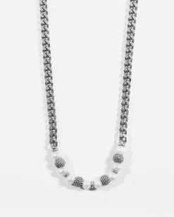 COLLANA GRUMETTA PARTHENOPE IN ARGENTO CON PERLE E SFERE PUNTINATE