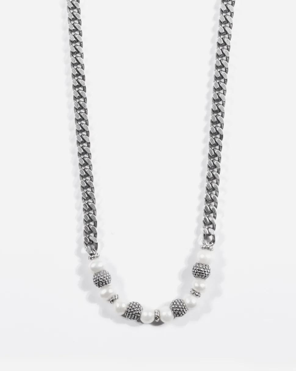 COLLANA GRUMETTA PARTHENOPE IN ARGENTO CON PERLE E SFERE PUNTINATE