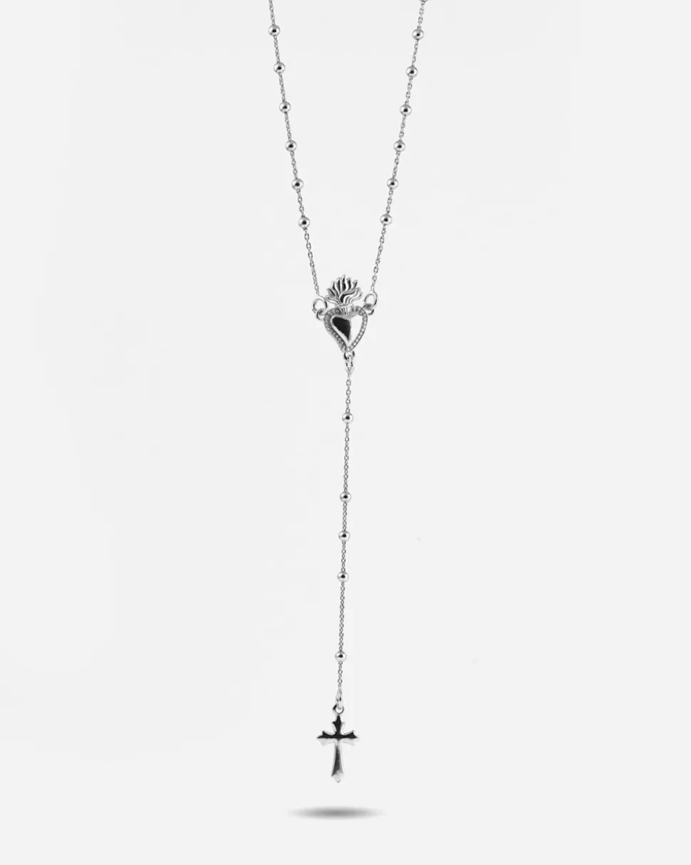 COLLANA ROSARIO CUORE EX-VOTO E CROCE GOTICA