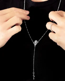 COLLANA ROSARIO CUORE EX-VOTO E CROCE GOTICA