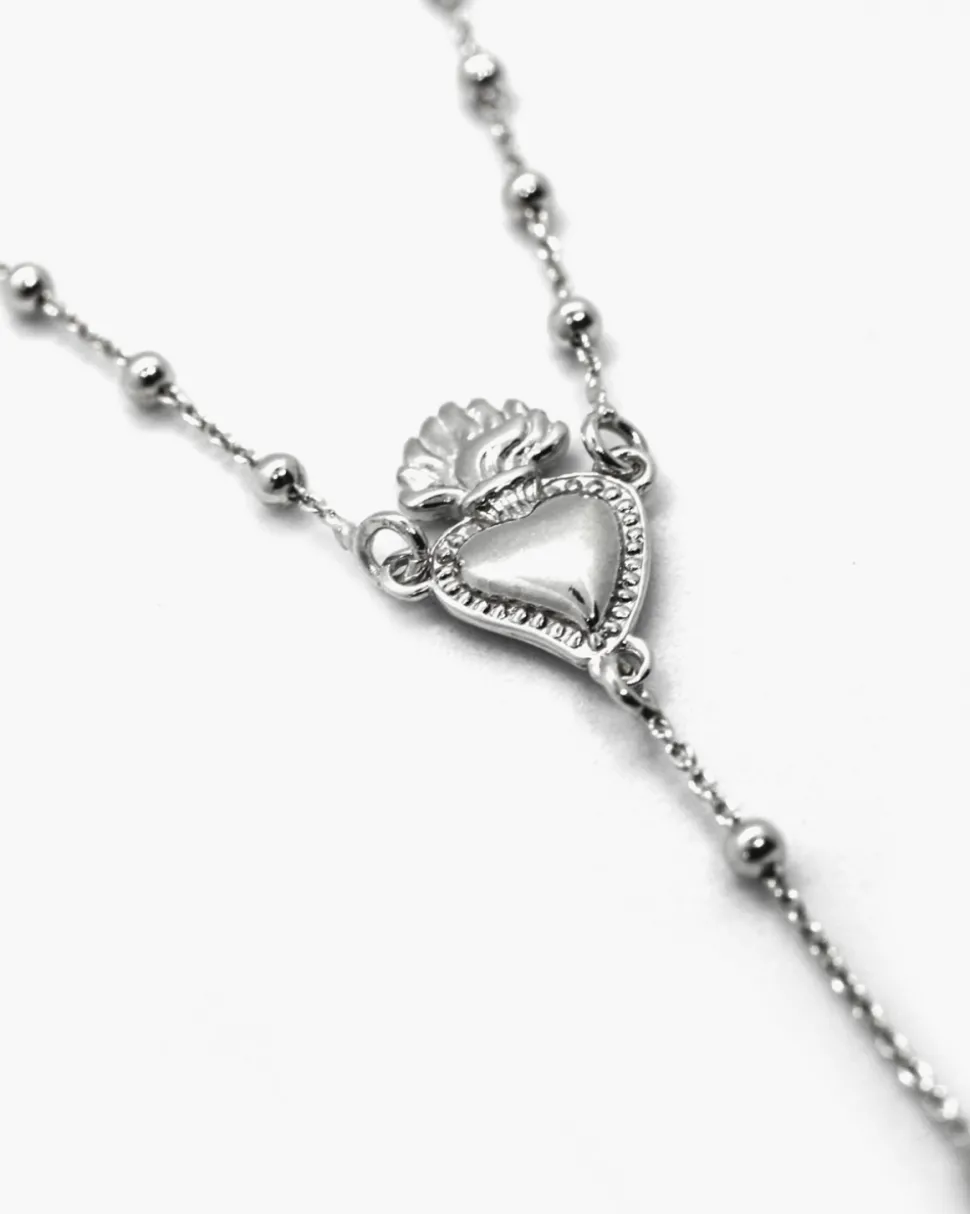 COLLANA ROSARIO CUORE EX-VOTO E CROCE GOTICA