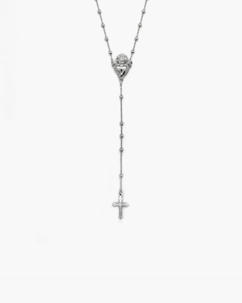 COLLANA ROSARIO CUORE EX-VOTO E CROCE GOTICA