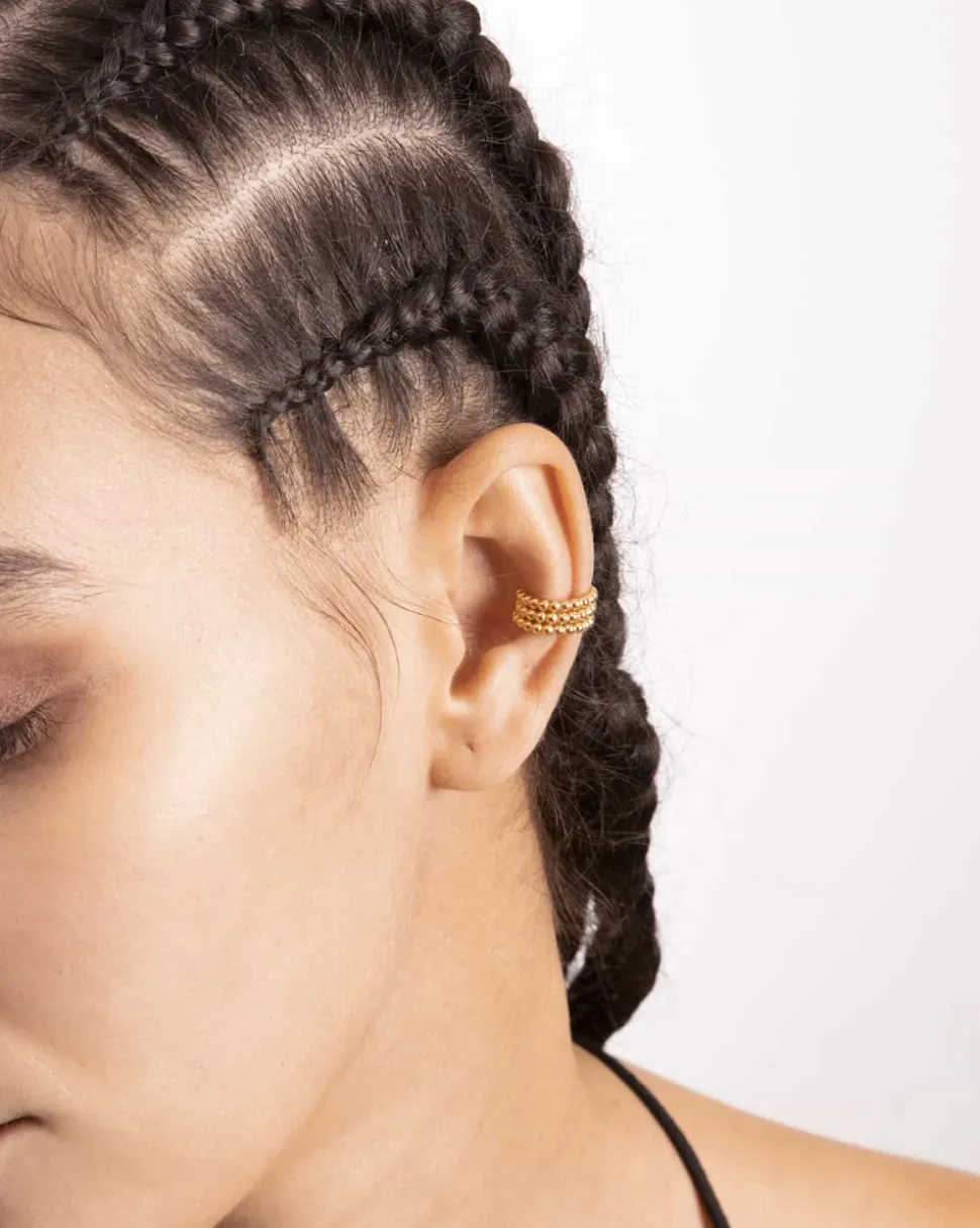 EAR CUFF ORECCHINO SENZA BUCO PALLINE TRE GIRI PLACCATO ORO