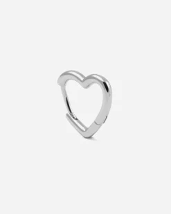 ORECCHINO A CERCHIO CUORE MEDIO IN ARGENTO RODIATO