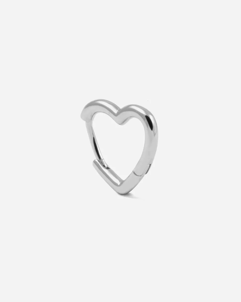 ORECCHINO A CERCHIO CUORE MEDIO IN ARGENTO RODIATO