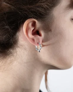 ORECCHINO A CERCHIO IN ARGENTO CON BRILLANTI CON 3 PUNTE CONO
