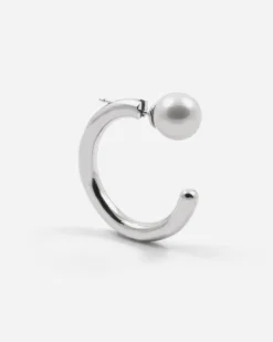 ORECCHINO A CERCHIO PIERCING IN ARGENTO CON PERLA