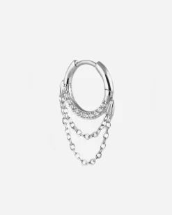 ORECCHINO A CERCHIO SHINY WAVES CON CATENE PENDENTI E BRILLANTI