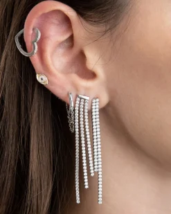 ORECCHINO A CERCHIO SHINY WAVES CON CATENE PENDENTI E BRILLANTI