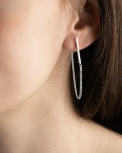 ORECCHINO A LOBO CATENA SILVER CHAIN BAR IN ARGENTO
