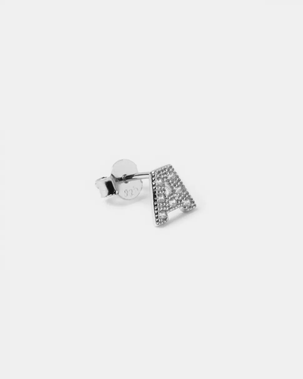 ORECCHINO A LOBO LETTERA STAMPATELLO CON BRILLANTI IN ARGENTO RODIATO