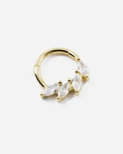 ORECCHINO CERCHIO GOLDEN FAN SEPTUM PLACCATO ORO CON PIETRE