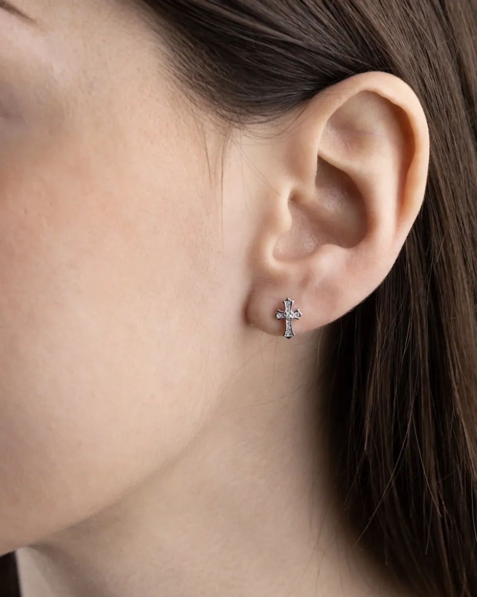 ORECCHINO CROCE GOTICA IN ARGENTO CON BRILLANTI