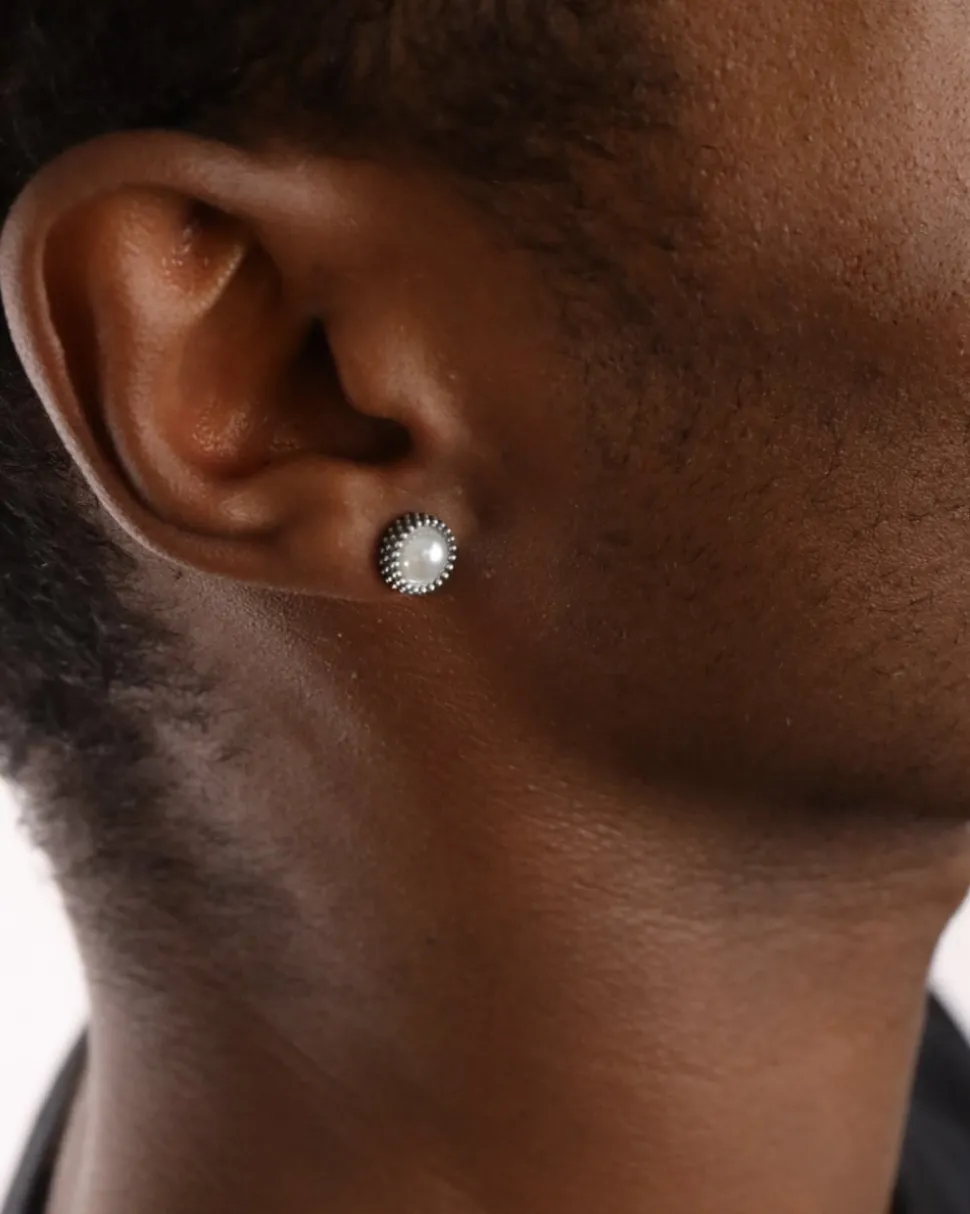 ORECCHINO LOBO PUNTINATO PEARL FLOWER IN ARGENTO CON PERLA E SFERA