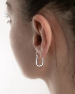 ORECCHINO OVALE SQUADRATO PICCOLO SLIM IN ARGENTO RODIATO