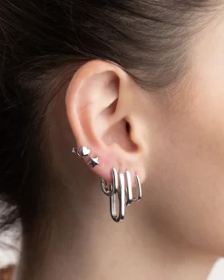 ORECCHINO OVALE SQUADRATO MEDIO SLIM IN ARGENTO RODIATO