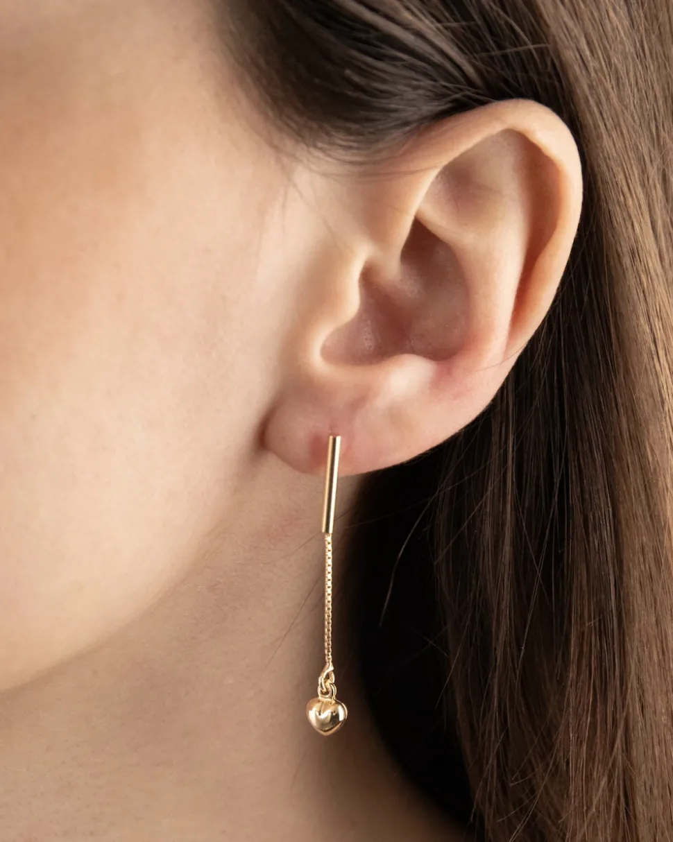 ORECCHINO PENDENTE CON BARRETTA E CATENA GOLDEN LOVE BAR PLACCATO ORO