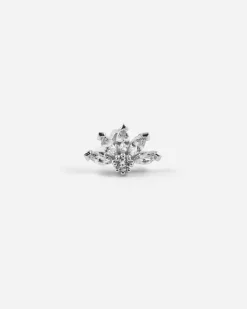 ORECCHINO PIERCING FIORE NAVETTE CON BRILLANTI IN ARGENTO RODIATO