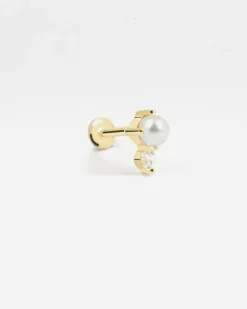 ORECCHINO PIERCING GOLDEN SHINY PEARL PLACCATO ORO CON PERLA E BRILLANTE