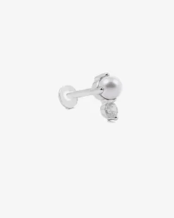 ORECCHINO PIERCING SILVER SHINY PEARL IN ARGENTO CON PERLA E BRILLANTE