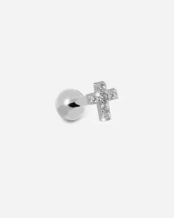 ORECCHINO PIERCING SILVER SHINY CROSS IN ARGENTO CON BRILLANTI