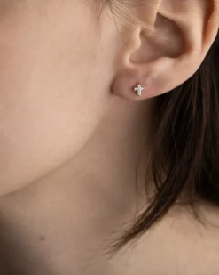 ORECCHINO PIERCING SILVER SHINY CROSS IN ARGENTO CON BRILLANTI