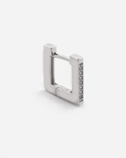 ORECCHINO QUADRATO CON BRILLANTI IN ARGENTO RODIATO